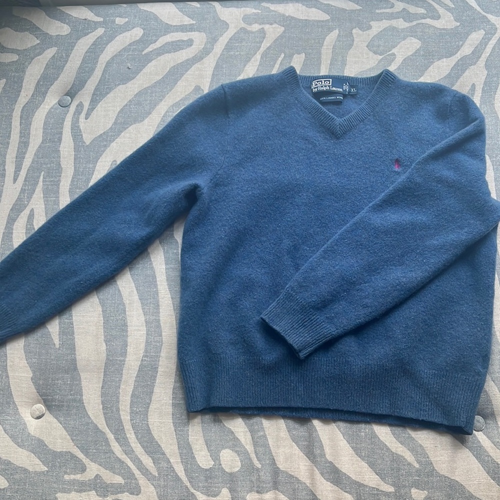 Polo by Ralph Lauren, 100% lambs wool sweater, blue XL but fits like a XS